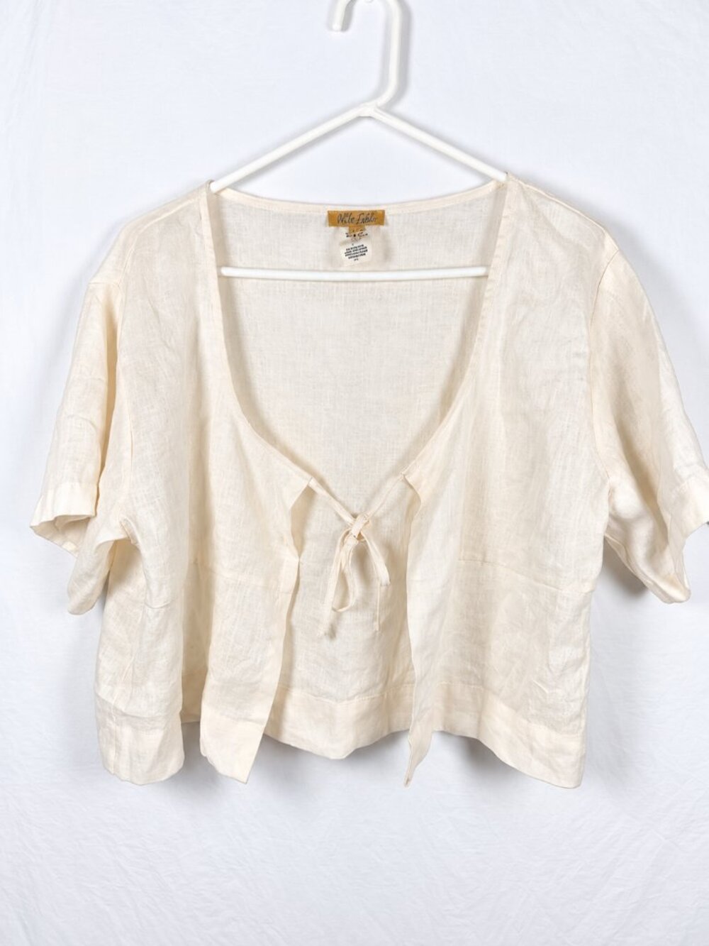 VRG GRL Linen Tie front Coastal Boho Cropped Beachy Comfy Casual Minimalist Top